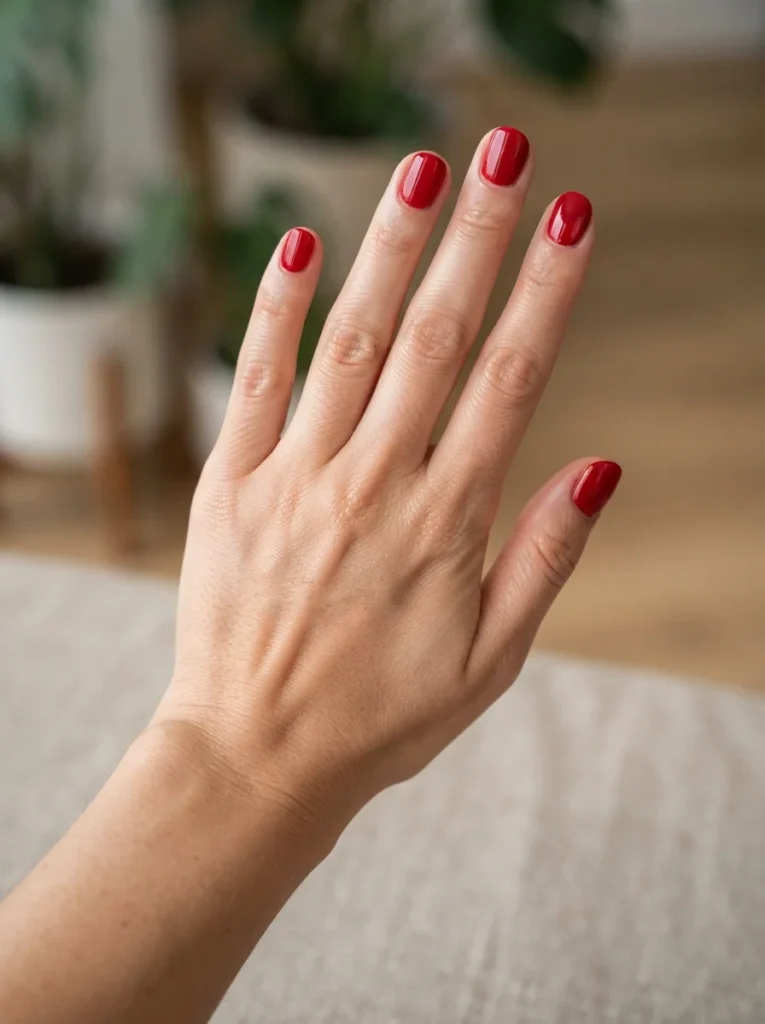 Short Red Natural Nails