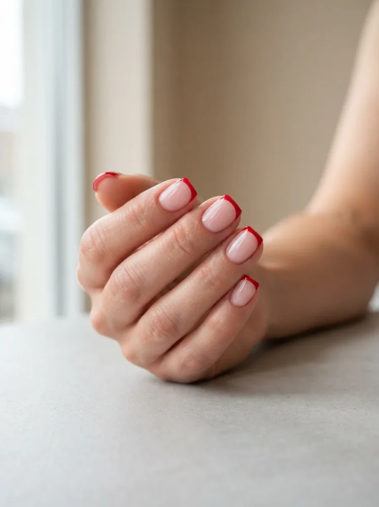 Short Square Red French Tips