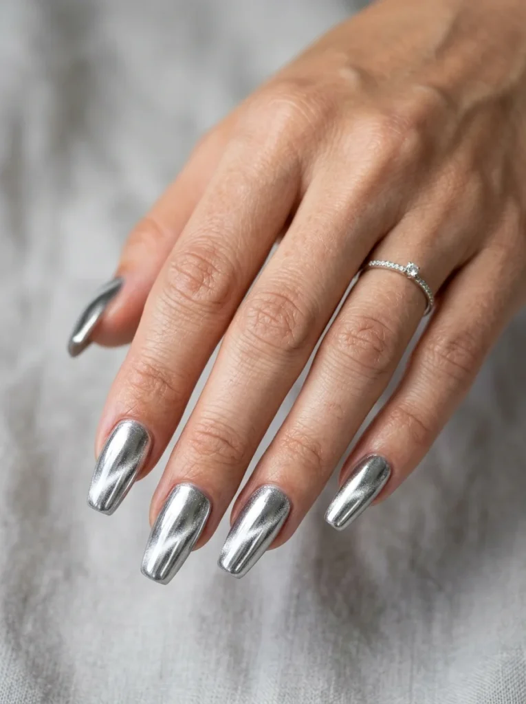 Silver Chrome Cat Eye Nails