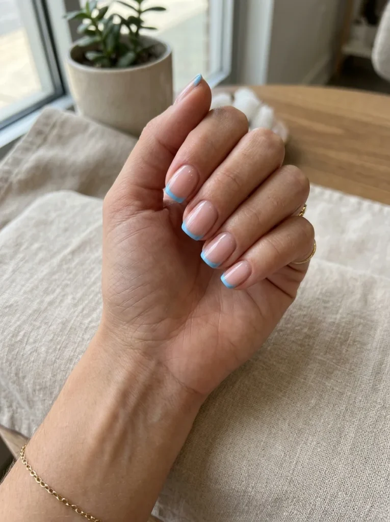 Sky-Blue Micro-French Tips
