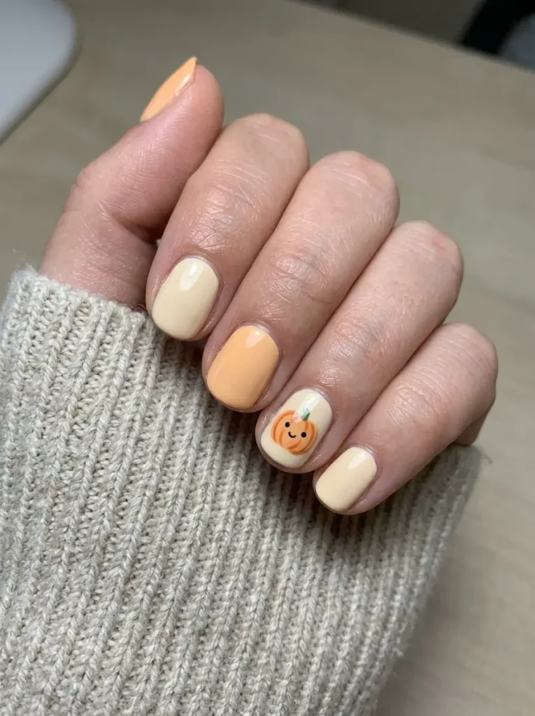 Smiling Pumpkin Accent Nails