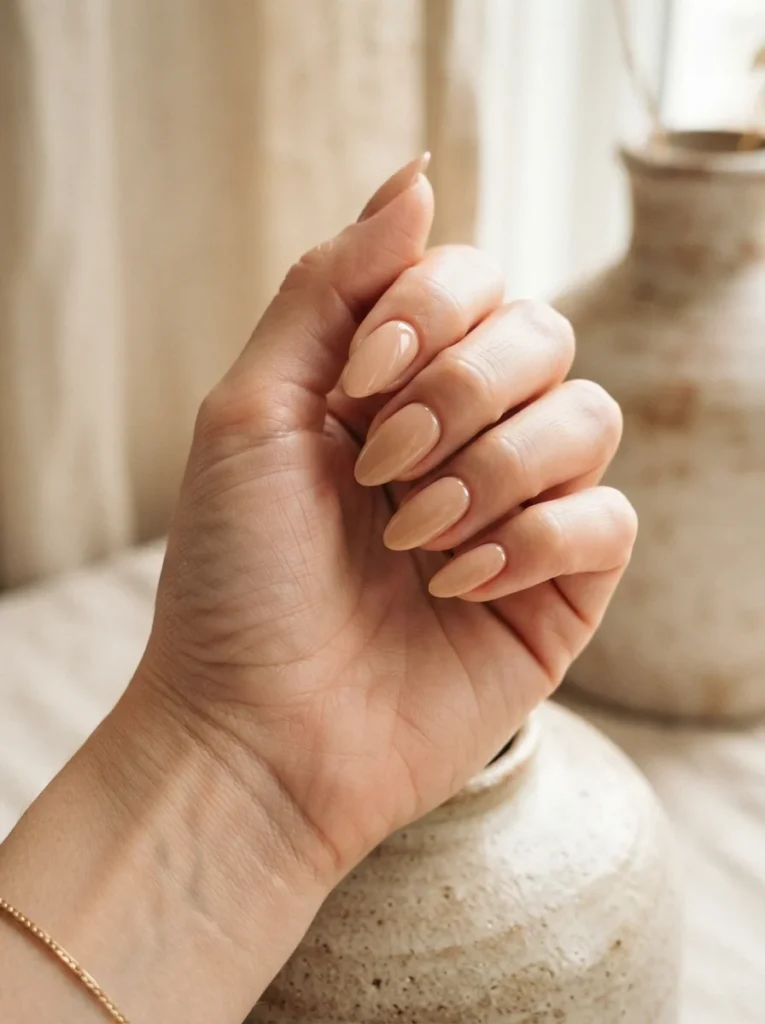 Soft Almond Nude Acrylic Nails