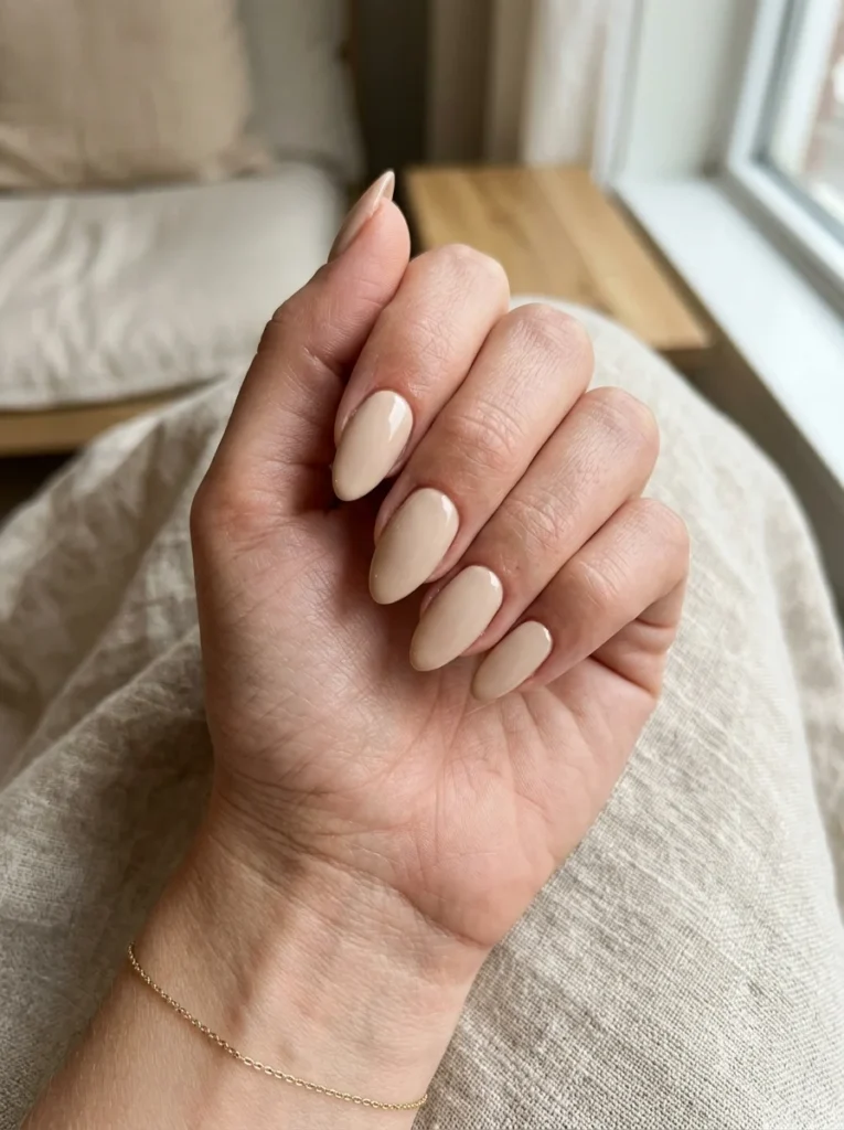 Soft Beige Almond Nails