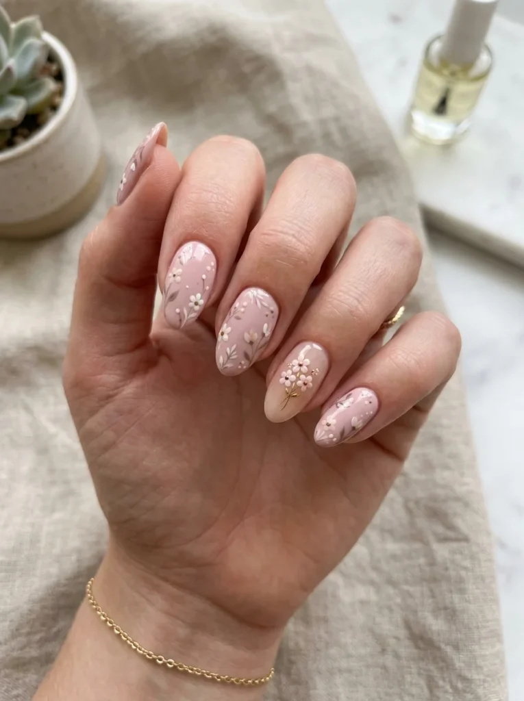Soft Pink Boho Floral Nails
