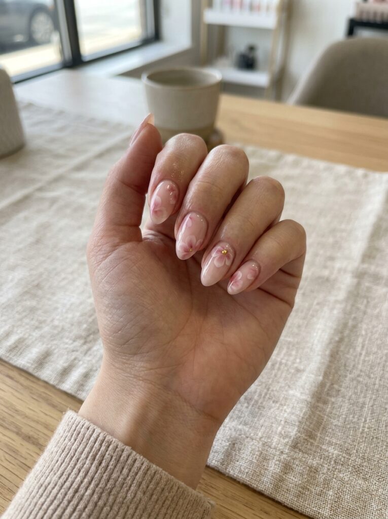 Soft Pink Floral Blooming Gel Nails