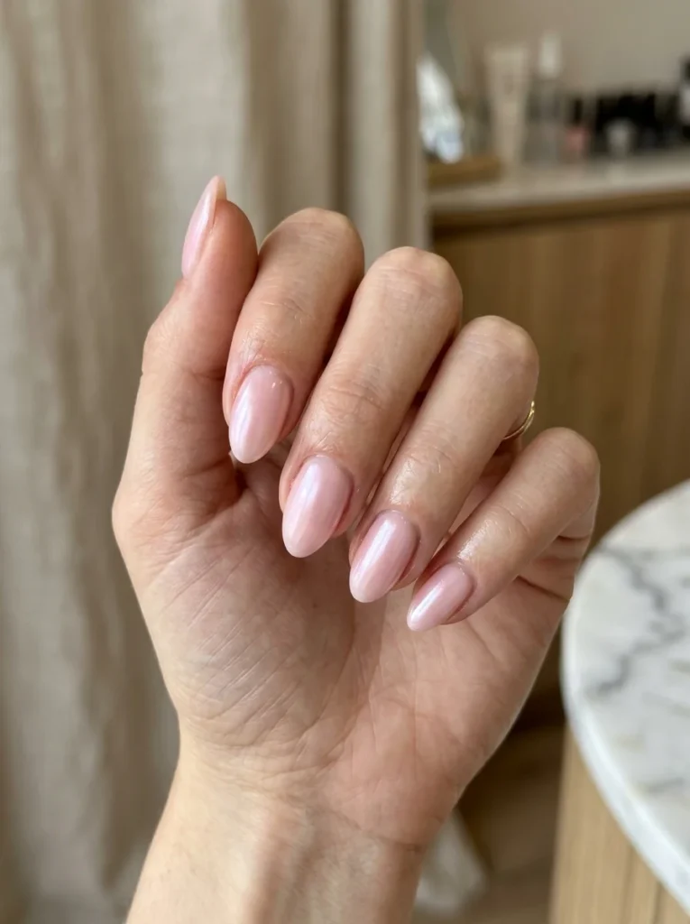 Soft Pink Glazed Almond Nails