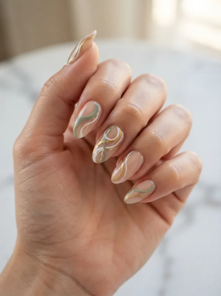 Swirl Almond Nail Designs