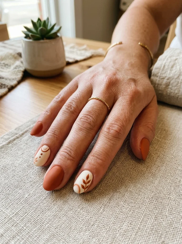Terracotta and Cream Boho Nails
