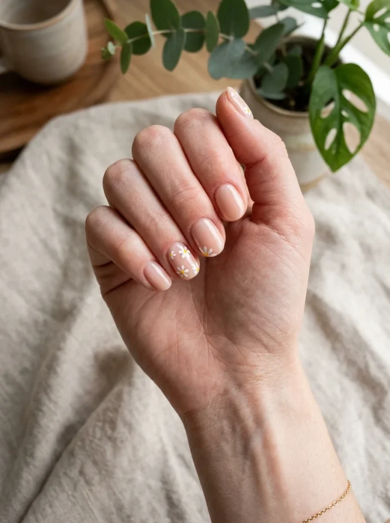 Tiny Daisy Nail Design