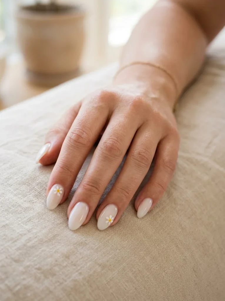 Tiny Floral Almond Nails