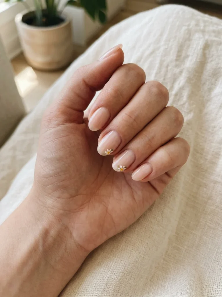 Tiny Floral Short Almond Nails