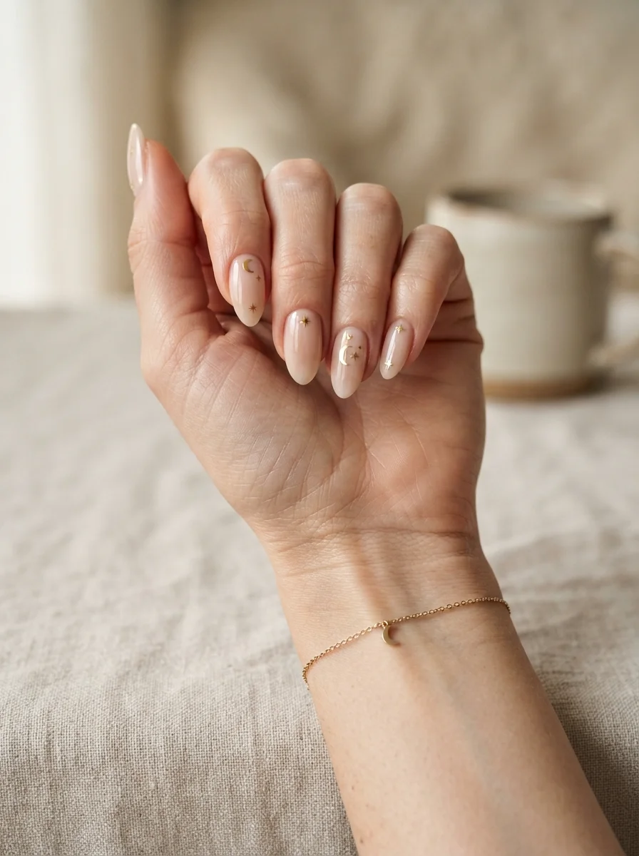 Tiny Star and Moon Nails