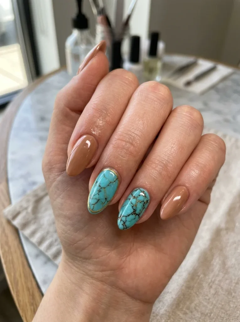 Turquoise Stone Accent Nails
