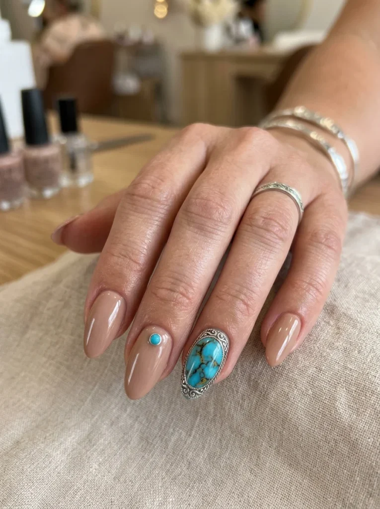 Turquoise Stone Western Nails