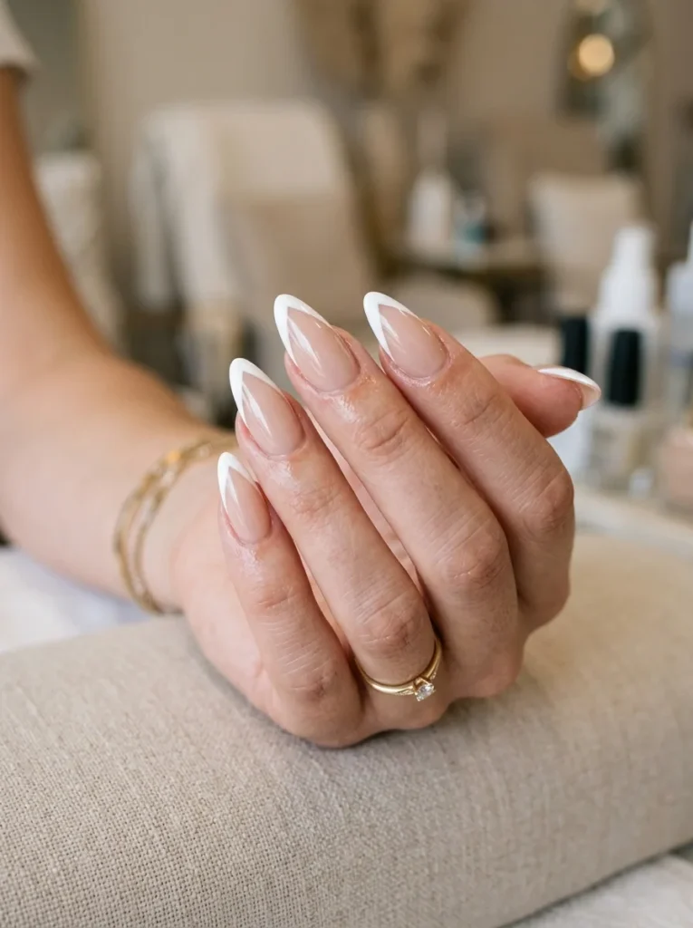 V-Shaped French Tip Almond Nails