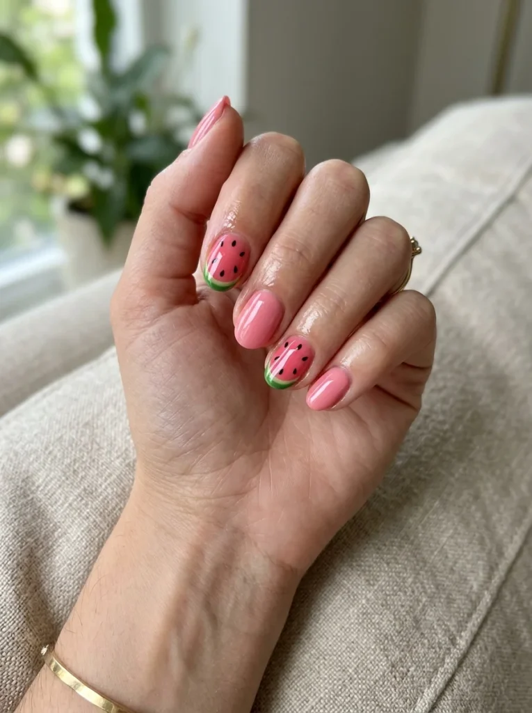 Watermelon Accent Nails