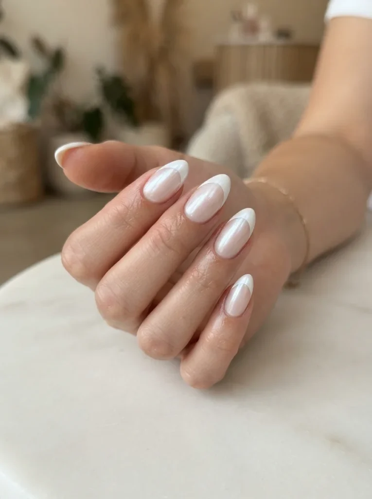 White Chrome French Tip Nails