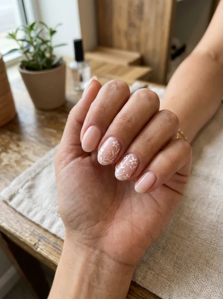 White Floral Boho Nails