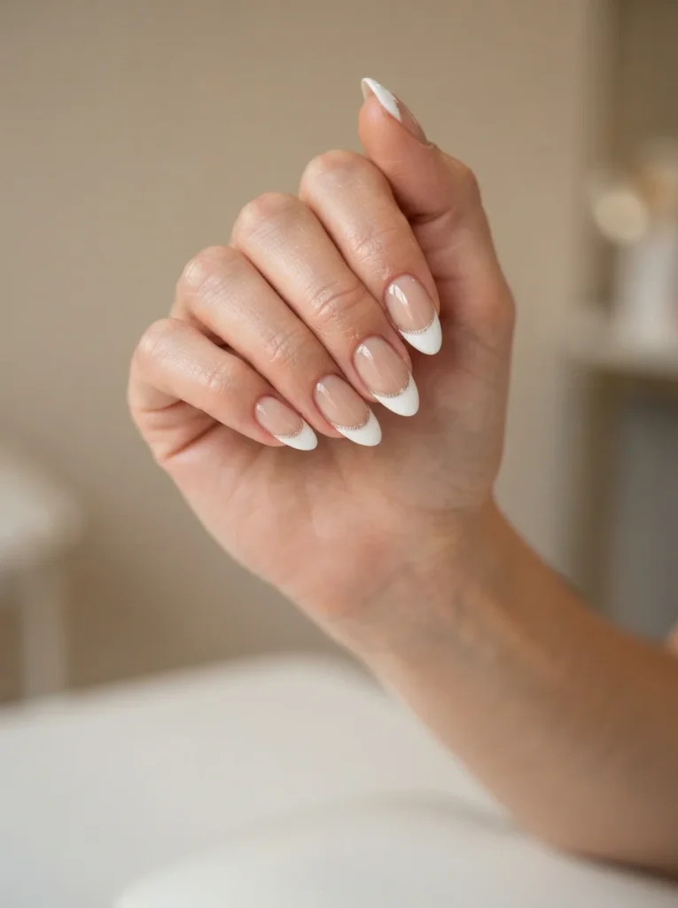 White French Tips With Glitter Outline