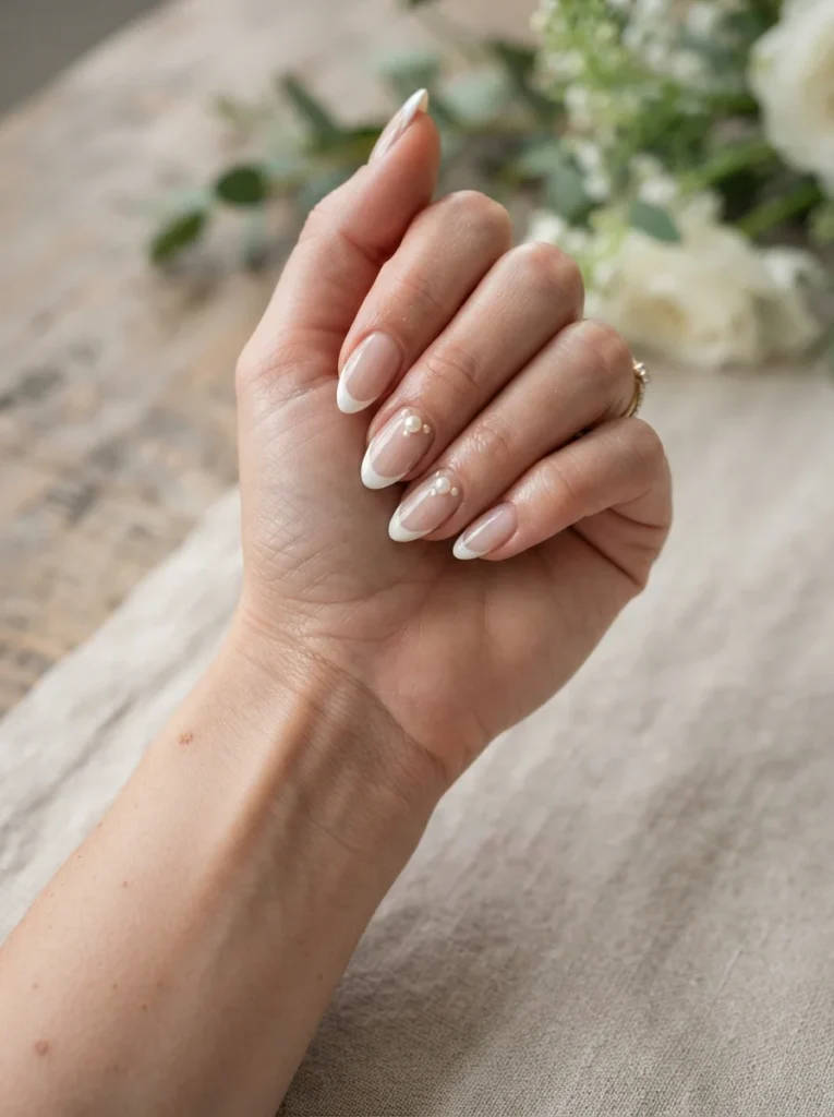 White French Tips With Pearls