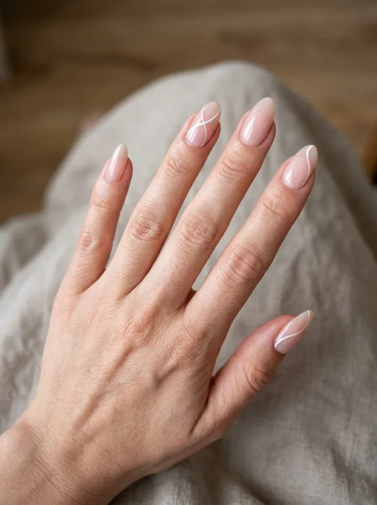 White Swirl Almond Nails